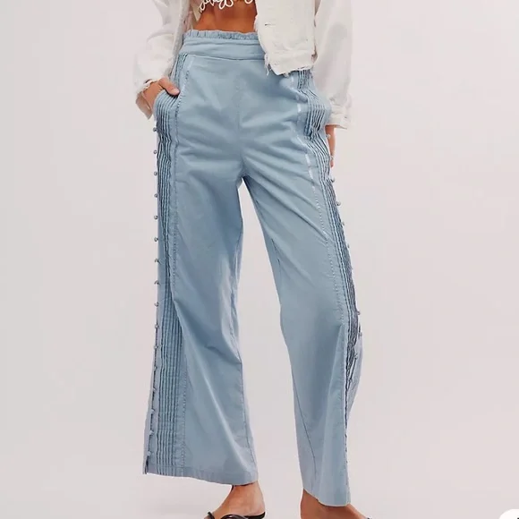 Free People × Nigel Preston Wide Flare Trousers High Rise Light Blue Size XS - Picture 2 of 15